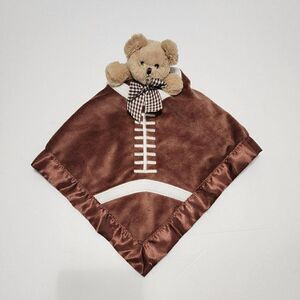 Bearington Baby 18" Football Brown Bear Security Blanket Lovey Rattle Satin